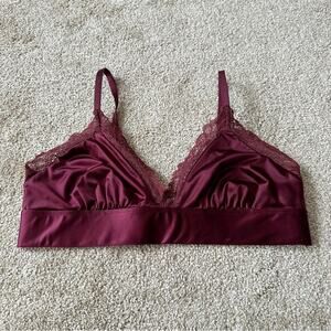 Soma Stretch Satin Burgundy Red Lace Bralette Size Large